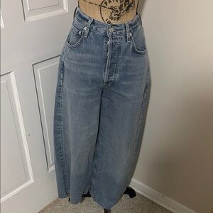 Citizens Of Humanity Light Blue Cropped Raw Hem Wide Leg Jeans
